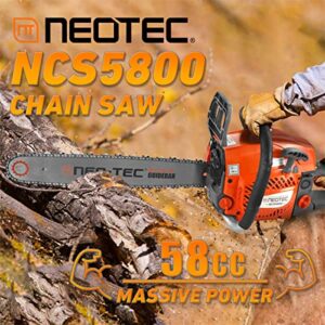 NEOTEC 20 Inch Chainsaw, 58CC Power Chain Saws Gas Powered 2 Stroke Handed Petrol Gasoline Chain Saw for Cutting Wood Outdoor Garden Farm Home