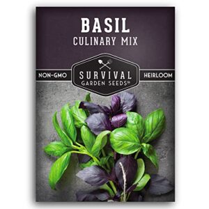 survival garden seeds – culinary basil mix – packet with instructions to plant and grow genovese, lemon, lime, opal & thai basil herbs your home vegetable garden – non-gmo heirloom varieties