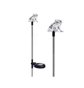 unido box frog solar garden stake light led color-changing, set of 2