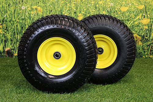 (Set of 2) 15x6.00-6 Tires & Wheels 4 Ply for Lawn & Garden Mower Turf Tires .75" Bearing ATW-003