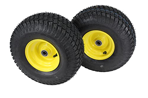 (Set of 2) 15x6.00-6 Tires & Wheels 4 Ply for Lawn & Garden Mower Turf Tires .75" Bearing ATW-003