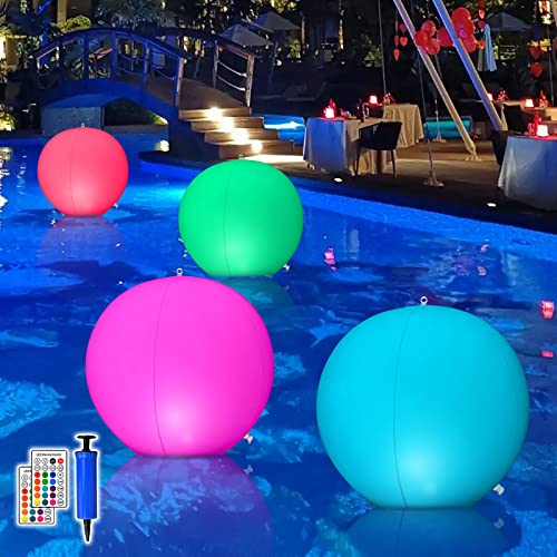 Floating Pool Lights - 4Pcs 14'' Solar Pool Lights for Above Ground Pools with Remote, Inflatable Wateproof RGB LED Ball Light Orb Float or Hang for Garden Backyard Pool Party Decorations Accessories