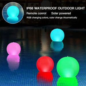 Floating Pool Lights - 4Pcs 14'' Solar Pool Lights for Above Ground Pools with Remote, Inflatable Wateproof RGB LED Ball Light Orb Float or Hang for Garden Backyard Pool Party Decorations Accessories