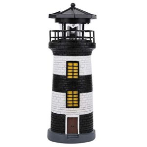 lighthouse light, solar light, easy to use soft comfortable light lighthouse light for garden home yard craft ornament (black and white)