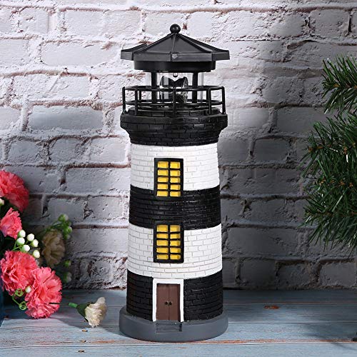 Lighthouse Light, Solar Light, Easy to Use Soft Comfortable Light Lighthouse Light for Garden Home Yard Craft Ornament (Black and White)