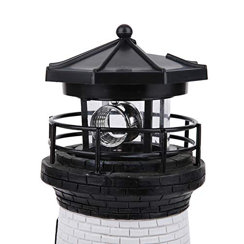 Lighthouse Light, Solar Light, Easy to Use Soft Comfortable Light Lighthouse Light for Garden Home Yard Craft Ornament (Black and White)