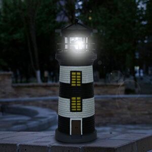 Lighthouse Light, Solar Light, Easy to Use Soft Comfortable Light Lighthouse Light for Garden Home Yard Craft Ornament (Black and White)