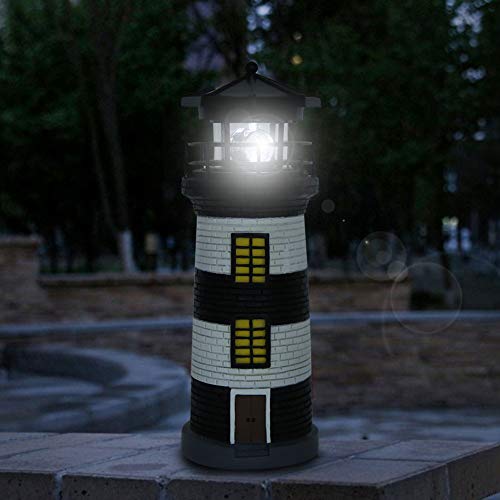 Lighthouse Light, Solar Light, Easy to Use Soft Comfortable Light Lighthouse Light for Garden Home Yard Craft Ornament (Black and White)