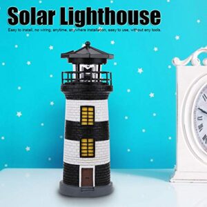 Lighthouse Light, Solar Light, Easy to Use Soft Comfortable Light Lighthouse Light for Garden Home Yard Craft Ornament (Black and White)