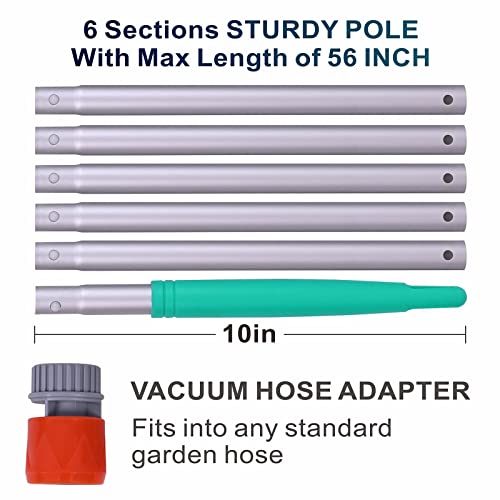 urchindj Underwater Jet Vacuum Cleaner, Portable Pool Vacuum Jet Underwater Cleaner W/Brush & 56.7" Pole, Handheld Jet Pool Vacuum for Above Ground Pool, Attach to Garden Hose