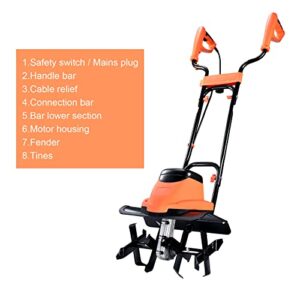 Kapoo Electric Garden Tiller Electric Cultivator Working Depth Electric Tiller 14 Inch 8.5 Amp Tilling Width 8-Inch bb11,Black Orange