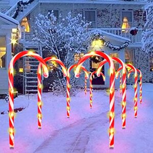 pinpon candy cane lights outdoor pathway, 10 pack 21″ pathway markers walkway lights with stake, xmas decorations for outdoor yard patio garden