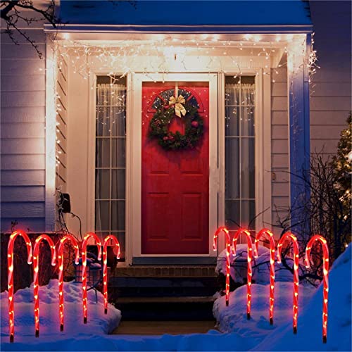 PinPon Candy Cane Lights Outdoor Pathway, 10 Pack 21" Pathway Markers Walkway Lights with Stake, Xmas Decorations for Outdoor Yard Patio Garden