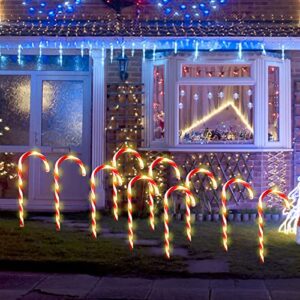 PinPon Candy Cane Lights Outdoor Pathway, 10 Pack 21" Pathway Markers Walkway Lights with Stake, Xmas Decorations for Outdoor Yard Patio Garden