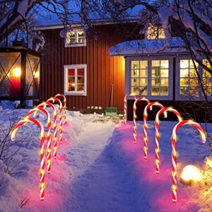 PinPon Candy Cane Lights Outdoor Pathway, 10 Pack 21" Pathway Markers Walkway Lights with Stake, Xmas Decorations for Outdoor Yard Patio Garden