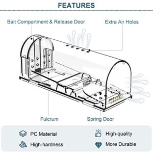 Humane Mouse Traps, Catch & Release, Reusable Rat Traps, Easy to Set and Safe for Family and Pets, No Kill for Small Rodent/Hamsters/Moles, Catcher That Works for Indoor/Outdoor, 3 Pack, Transparent