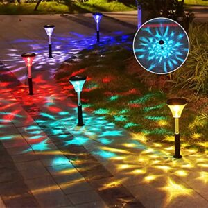 color changing solar outdoor lights: ip67 waterproof solar powered garden lights 2 pack, bright landscape lighting outside stake light for pathway walkway driveway yard patio wall fence decorative