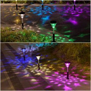 Color Changing Solar Outdoor Lights: IP67 Waterproof Solar Powered Garden Lights 2 Pack, Bright Landscape Lighting Outside Stake Light for Pathway Walkway Driveway Yard Patio Wall Fence Decorative