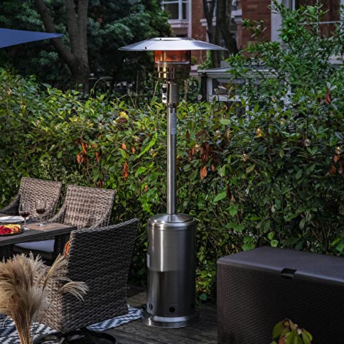 Nuu Garden Outdoor 46,000 BTU Propane Gas Heater with Wheels, Stainless Steel Frame, Removable Heater for Patio, Backyard, Garden, Porch, Silver