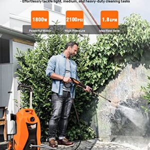 Electric Pressure Washer, ENGiNDOT 2100 PSI 1.8 GPM Electric Power Washer with 5 Spray Nozzles, Pressure Clean Machine with Total Stop System for Cleaning Stair, Car, Driveway, Garden, Deck, Fence