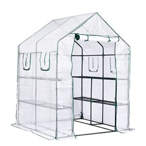 garden elements personal plastic indoor/outdoor standing greenhouse for seed starting and propagation, frost protection (clear, large, 77″ x 56″ x 56″)