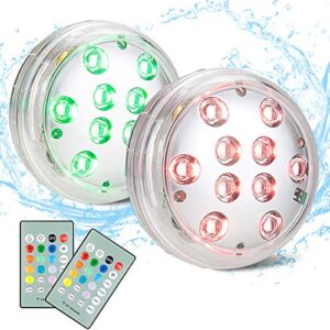 hongut battery operated pond lights, waterproof submersible led lights with rf remote, 12 colors underwater bathtub shower lights with suction cups for pool, pond aquarium, garden，fish tank, 2 pack