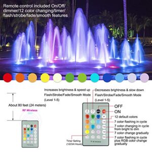 HONGUT Battery Operated Pond Lights, Waterproof Submersible LED Lights with RF Remote, 12 Colors Underwater Bathtub Shower Lights with Suction Cups for Pool, Pond Aquarium, Garden，Fish Tank, 2 Pack