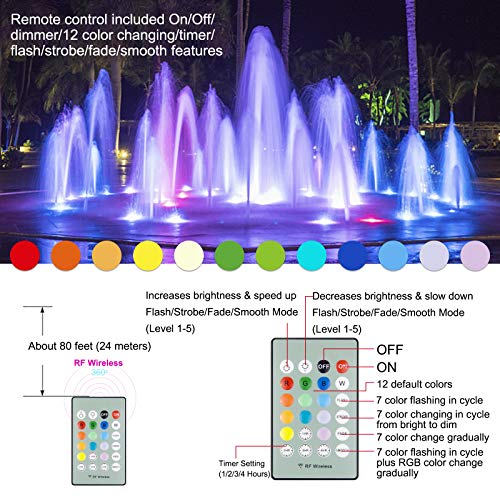 HONGUT Battery Operated Pond Lights, Waterproof Submersible LED Lights with RF Remote, 12 Colors Underwater Bathtub Shower Lights with Suction Cups for Pool, Pond Aquarium, Garden，Fish Tank, 2 Pack