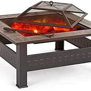 LEAYAN Garden Fire Pit Portable Grill Barbecue Rack Outdoor Fire Pit with BBQ Grill Shelf, Outdoor Metal Brazier Square Table Firepit Garden Patio Heater with Cover BBQ Cooking for Camping Backyard