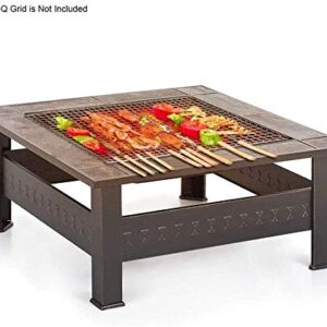 LEAYAN Garden Fire Pit Portable Grill Barbecue Rack Outdoor Fire Pit with BBQ Grill Shelf, Outdoor Metal Brazier Square Table Firepit Garden Patio Heater with Cover BBQ Cooking for Camping Backyard