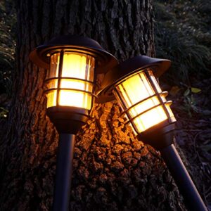 ZOOHAR Solar Outdoor Lights,Extra-Tall Solar Torches with Flickering Flame 4-Pack Waterproof Garden Lights,Stainless Steel Pathway Lighting Garden Decor, Yard Decorations Outdoor Auto On/Off