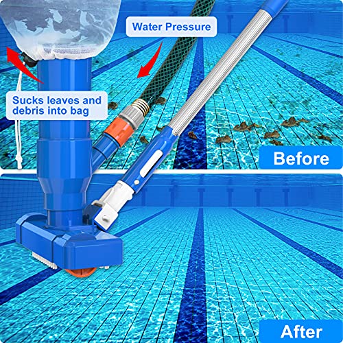 CKE Upgraded Portable 40" Pool Spa Pond Mini Jet Underwater Vacuum Cleaner w/Brush, Bag, Adjustable 3 Piece Expandable Step-Up Thicken Telescopic Pole with Universal Fit Handle-Attaches to Garden Hose