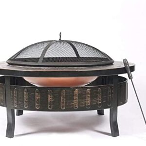 LEAYAN Garden Fire Pit Portable Grill Barbecue Rack Outdoor Fire Pits, Round Metal 32Inch Fire Pit with Base, Spark Screen, Screen Lift Tool, Outdoor Table with Cover BBQ Cooking for Camping Backyard