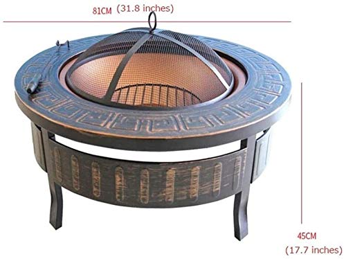 LEAYAN Garden Fire Pit Portable Grill Barbecue Rack Outdoor Fire Pits, Round Metal 32Inch Fire Pit with Base, Spark Screen, Screen Lift Tool, Outdoor Table with Cover BBQ Cooking for Camping Backyard