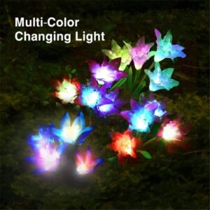 Outdoor Solar Lights 2 Pack Solar Garden Stake Lights Waterproof Multi-Color Changing Outdoor Lights with 8 Bigger Lily Flowers LED Decorative Lights for Garden, Patio, Pathway, Yard (Purple&Red)