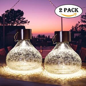 ez solar lantern, 2 pack outdoor lanterns waterproof hanging solar lights table patio porch garden backyard decor (warm white)