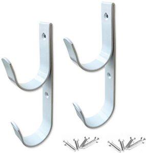 2 pcs set wide pool pole hangers heavy duty aluminium holder hooks with screws perfect hook holders for swimming pool,telescopic poles,skimmers,nets brushes,vacuum hose,garden equipment etc (white)