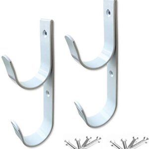 2 PCS Set Wide Pool Pole Hangers Heavy Duty Aluminium Holder Hooks with Screws Perfect Hook Holders for Swimming Pool,Telescopic Poles,Skimmers,Nets Brushes,Vacuum Hose,Garden Equipment Etc (white)