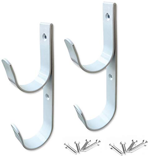 2 PCS Set Wide Pool Pole Hangers Heavy Duty Aluminium Holder Hooks with Screws Perfect Hook Holders for Swimming Pool,Telescopic Poles,Skimmers,Nets Brushes,Vacuum Hose,Garden Equipment Etc (white)