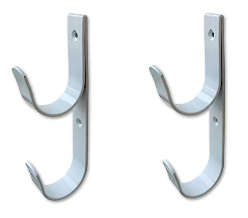 2 PCS Set Wide Pool Pole Hangers Heavy Duty Aluminium Holder Hooks with Screws Perfect Hook Holders for Swimming Pool,Telescopic Poles,Skimmers,Nets Brushes,Vacuum Hose,Garden Equipment Etc (white)