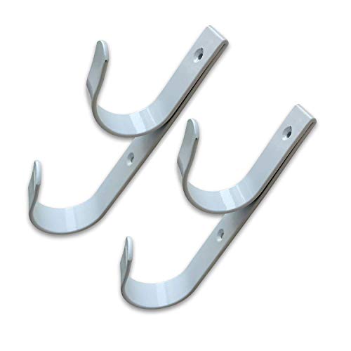 2 PCS Set Wide Pool Pole Hangers Heavy Duty Aluminium Holder Hooks with Screws Perfect Hook Holders for Swimming Pool,Telescopic Poles,Skimmers,Nets Brushes,Vacuum Hose,Garden Equipment Etc (white)