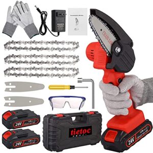 Mini Chainsaw Cordless, 4 Inch 24V Battery Powered-Chain-Saws, Portable One-Handed Rechargeable Electric-Chainsaw Supersaw for Tree Trimming Branch Wood Cutting Small-Chainsaw