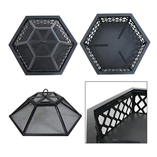 LEAYAN Garden Fire Pit Grill Bowl Grill Barbecue Rack Outdoor Fire Pits Portable Metal Fire Pit Hexagon Design Fireplace Stove with Mesh Screen Cover Fireplace Stove Wood Burning