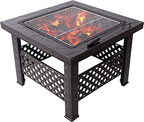 LEAYAN Garden Fire Pit Grill Bowl Grill Barbecue Rack Outdoor Fire Pit Garden Wood Burning Fire Pit Bowl Terrace Metal Barbecue Table, Patio Lawn Backyard Barbecue Party Outdoor Fireplace, 66cm