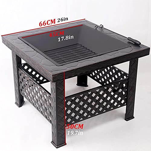 LEAYAN Garden Fire Pit Grill Bowl Grill Barbecue Rack Outdoor Fire Pit Garden Wood Burning Fire Pit Bowl Terrace Metal Barbecue Table, Patio Lawn Backyard Barbecue Party Outdoor Fireplace, 66cm
