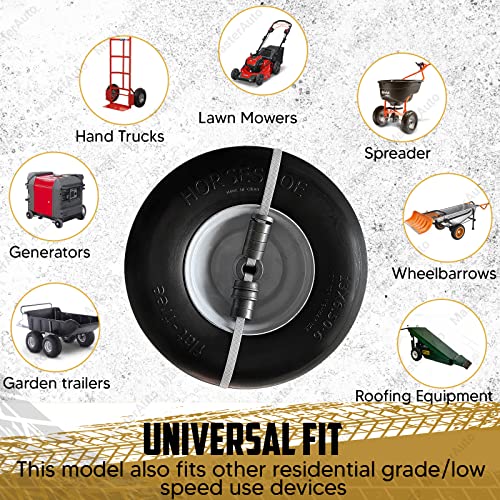 13x6.50-6 Flat-Free Lawn Mower Smooth Tire with Steel Rim for Lawn Mower Garden Tractor - Hub 4"-7.1" - 5/8" Bearing Installed - Extra 1/2" Bearing Included - Residential grade - 2-Pcs-Set