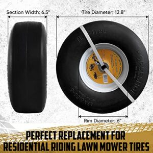 13x6.50-6 Flat-Free Lawn Mower Smooth Tire with Steel Rim for Lawn Mower Garden Tractor - Hub 4"-7.1" - 5/8" Bearing Installed - Extra 1/2" Bearing Included - Residential grade - 2-Pcs-Set