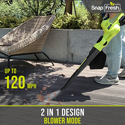 Cordless Blower & Vacuum - SnapFresh 2 in 1 Electric Blower with 4.0Ah Lithium Battery & 2h Fast Charger, 20V Handheld Vacuum Sweeper with Bag for Small Trash, Car, Dust, Pet Hair, Corner Cleaning