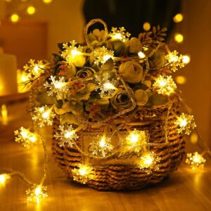 SRZR Christmas Lights,Snowflake String Lights Battery Operated Waterproof 20ft, 40 LED Fairy Lights for Xmas Garden Patio Bedroom Party Decor Christmas Decorations,Warm White SRZR007