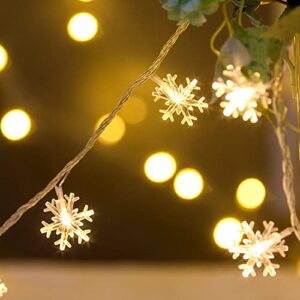 SRZR Christmas Lights,Snowflake String Lights Battery Operated Waterproof 20ft, 40 LED Fairy Lights for Xmas Garden Patio Bedroom Party Decor Christmas Decorations,Warm White SRZR007